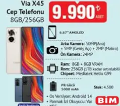 CASPER VİA X45 CEP TELEFONU 8GB/256 GB fiyat ve kampanya bilgisi
